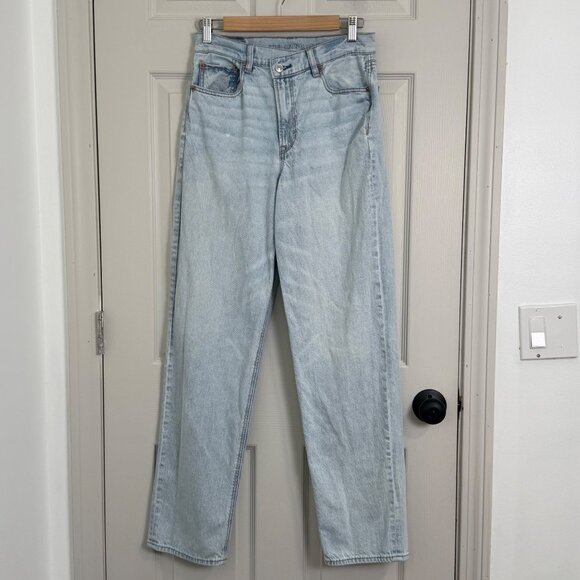 American Eagle Highest Rise Baggy Straight Jean Women 6 Blue Light Wash Y2K Boho - Picture 1 of 16